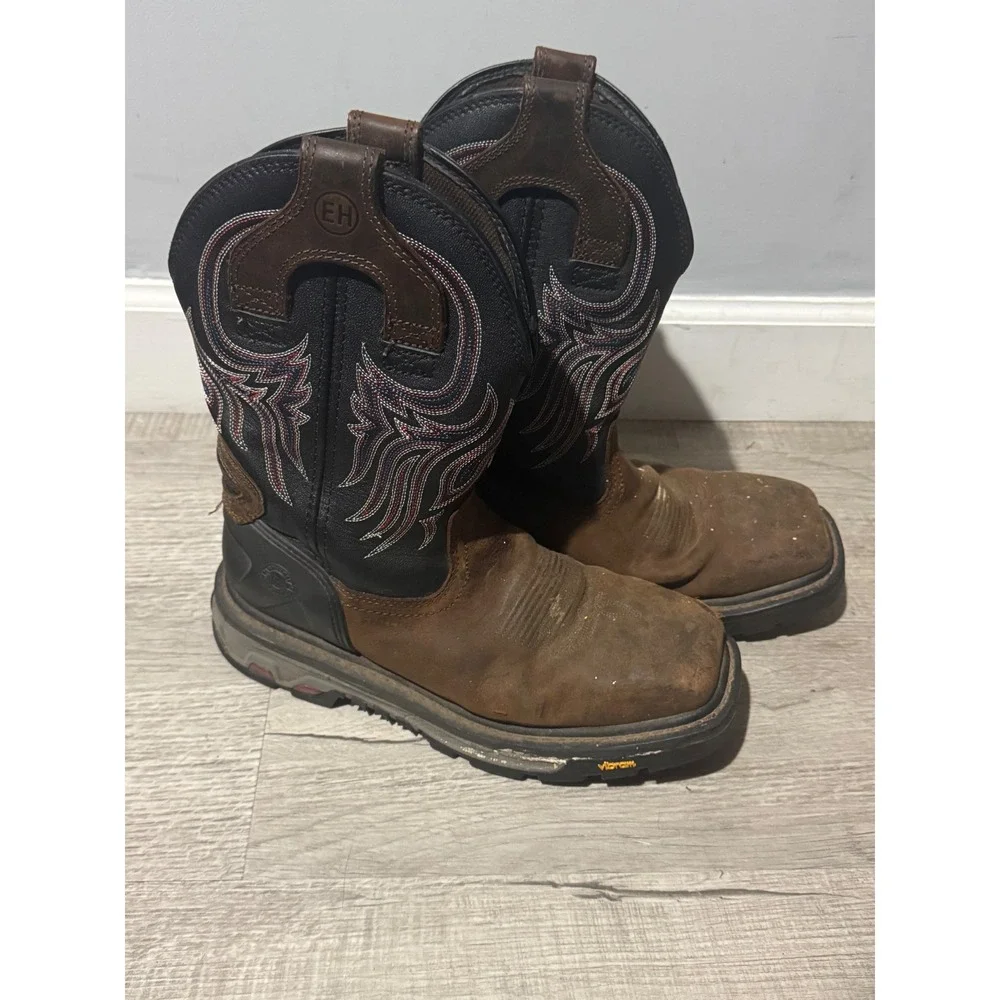 Justin Mens Commander X-5 Steel Toe Work Boots Brown Black WK2104 Vibram 9.5D